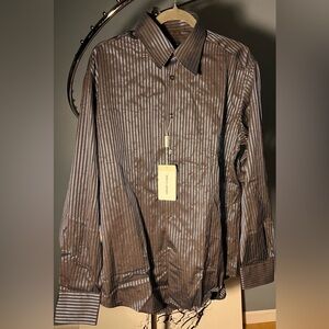 Vintage Versace Classic Brown and Blue Striped Men’s Dress Shirt | NWT